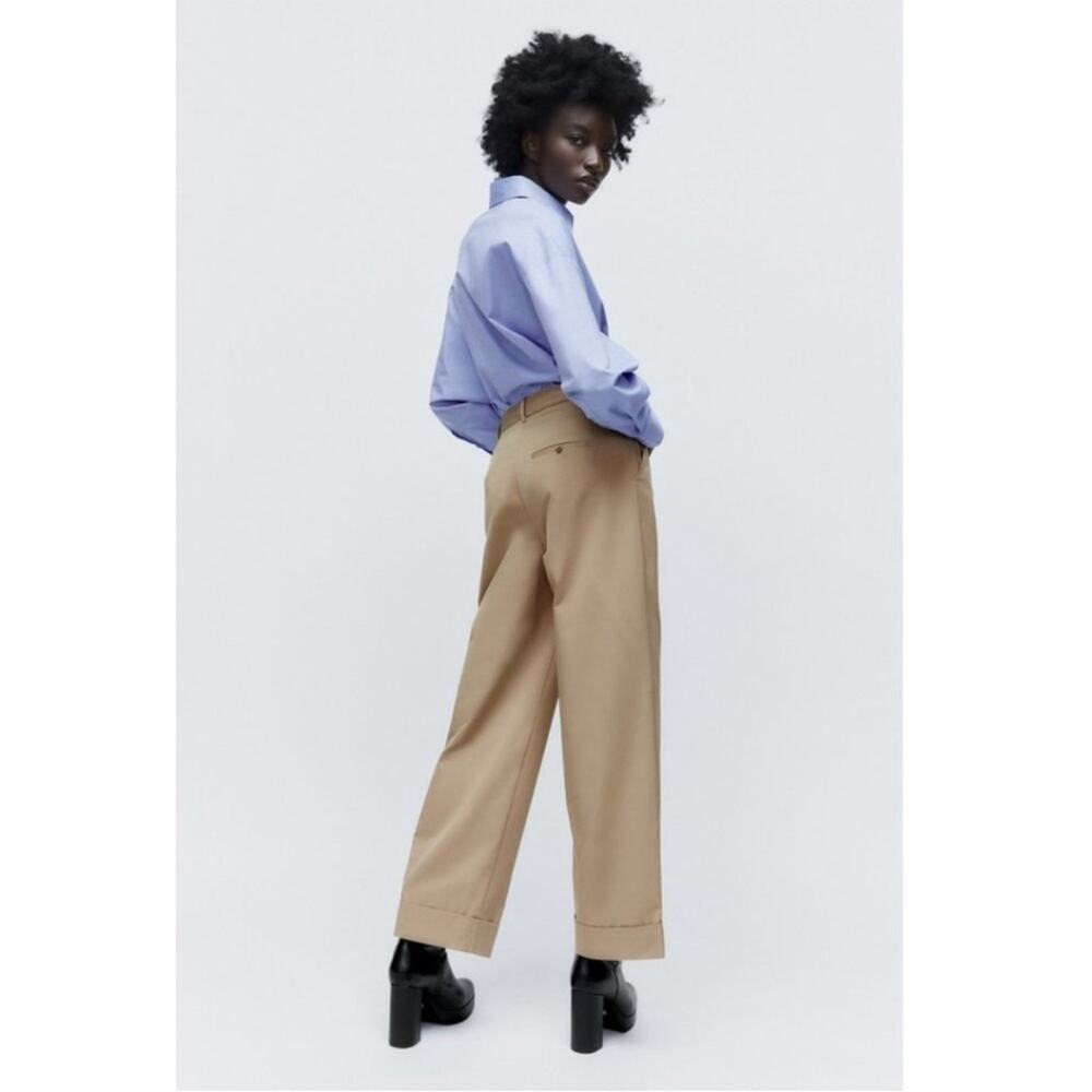 ZARA Women's Size Small Light Brown Wide-Leg Satin Trousers High-Waisted Pants S - Picture 2 of 12